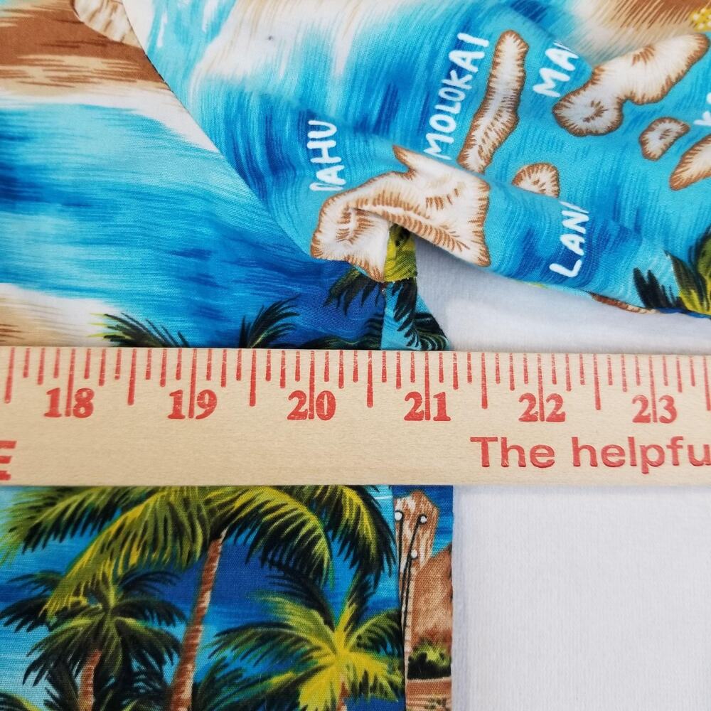 RJC Hawaiian Aloha Shirt Mens Medium Blue Island Map Floral Cotton Made USA - Picture 9 of 11